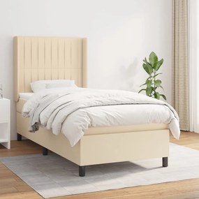vidaXL Pat box spring cu saltea, crem, 90x200 cm, textil