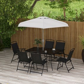 Outsunny Set de grădină cu Masă, 6 Scaune Pliante și Umbrelă de Soare cu Manivelă, Set pentru Exterior din 8 piese, 140x90x70 cm, Gri