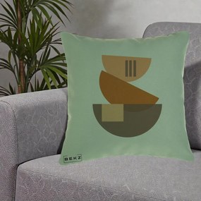 Perna Decorativa Geometric Bauhaus Boluri Portocaliu, 40x40 cm, Verde, Husa Detasabila, Perna Inclusa, BEKZ®