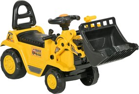 HOMCOM Excavator pentru Copii cu Cupă, Spătar și Spațiu de Depozitare Ascuns, Buldozer de Jucărie în PP și ABS, 80x26.5x39 cm, Galben și Negru | Aosom Romania