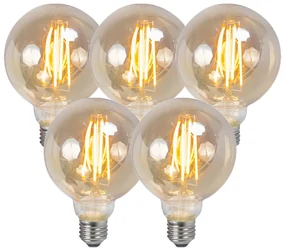Set de 5 becuri cu filament LED E27 reglabile cu dimmer, fum, 5W 450lm 2200K