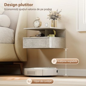 HOMCOM Set de 2 Noptiere Suspendate cu Sertar și Raft Deschis, 35x32x22.5 cm, Gri Ciment | Aosom Romania