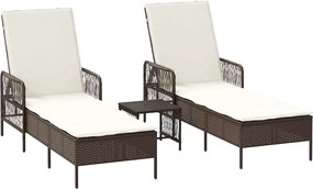 vidaXL Șezlong cu pernă 2-persoană 3 pcs Maro și Alb Crema poliratan
