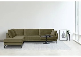 Colțar verde din catifea (cu șezlong pe partea stângă ) Magic - Scandic