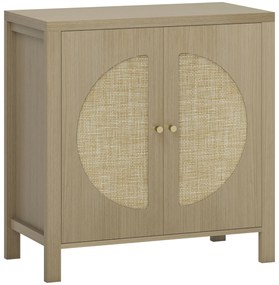 HOMCOM Bufet de bucătărie, mobilier de depozitare cu 2 uși cu efect ratan și raft reglabil, 75 x 38 x 77 cm, lemn natural | Aosom Romania