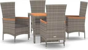 vidaXL Set mobilier de grădină cu perne, 5 piese, gri, poliratan