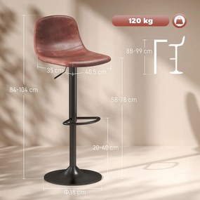 HOMCOM Set 2 Scaune Inalte Reglabile 360° cu Spatar si Suport pentru Picioare pentru Bucatarie Bar sau Sufragerie 40,5x44x84-104 cm Maro | Aosom Romania