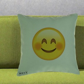 Perna Decorativa Emoji Fericit Roscat, 40x40 cm, Verde, Husa Detasabila, Perna Inclusa, BEKZ®