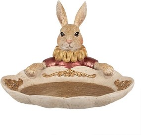 Bol decorativ din polirasină cu iepure, auriu/crem, 22x21x15 cm