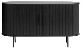 Comodă neagră joasă cu aspect de lemn de stejar cu ușă glisantă 140x76 cm Nola – Unique Furniture