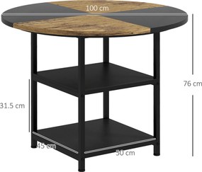HOMCOM Masă Rotundă pentru 4-6 Persoane, Industriala, Rafturi Depozitare, 100cm, Negru | Aosom Romania