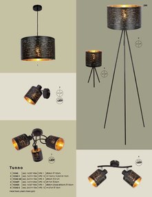 Lampadar cu trepied design modern TUNNO negru, auriu 15342S GL