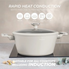 Set oale si tigai cu capace 15 piese Sahara Marble Berlinger Haus BH8401, crem, antiaderente, compatibile inductie