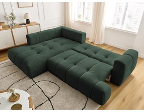 Colțar verde extensibil/cu spațiu de depozitare (cu colț pe partea stângă/în formă de ”L”) Fuji – Bobochic Paris