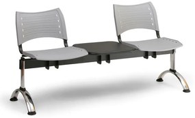 Bancă plastic VISIO, 2 locuri + masă - picioare cromate, negru