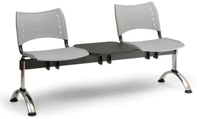 Bancă plastic VISIO, 2 locuri + masă - picioare cromate, negru