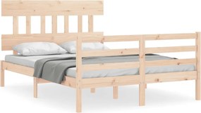 vidaXL Cadru de pat cu tăblie, dublu mic, lemn masiv