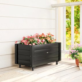 Outsunny Jardinieră de Grădină din Lemn de Brad cu Roti și Orificiu de Drenaj, Captuseală din Material Netesut, 89x48x47 cm | Aosom Romania
