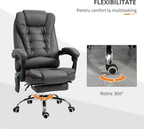 Fotoliu de Birou Vinsetto cu Masaj și Funcție Rabatabilă, 6 Puncte de Masaj și Încălzire, Scaun Reglabil pe Înălțime, Gri | Aosom România