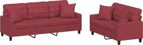 vidaXL Set de canapele cu perne, 2 piese, roșu vin, piele ecologică