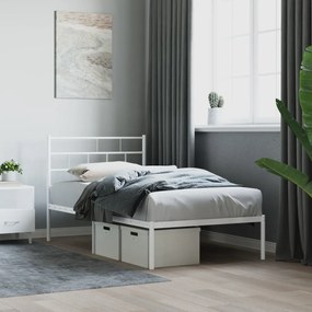 355701 vidaXL Cadru pat metalic cu tăblie, alb, 90x200 cm