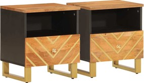 vidaXL Noptiere, 2 buc., maro și negru, lemn masiv de mango