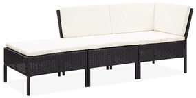 48960 vidaXL Set mobilier de grădină cu perne, 3 piese, negru, poliratan