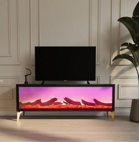 Comoda TV cu șemineu electric, Negru/Auriu, 160x40x45 cm