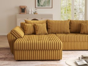 Colțar extensibil dumonde cu ladă de depozitare si sezut confortabil din spuma high-density, Loana Ambience Mustar 270x185 cm