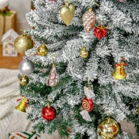 HOMCOM Pom de Crăciun Îngust 225 cm Pom de Crăciun Înnămețit cu 738 Ramuri și Suport Metalic pentru Living Verde și Alb | Aosom Romania