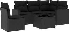 vidaXL Set mobilier de grădină cu perne, 6 piese, negru, poliratan