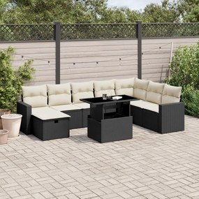 3274866 vidaXL Set mobilier de grădină cu perne, 9 piese, negru, poliratan