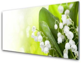 Tablou pe sticla Lacramioare Frunze Floral Alb Verde