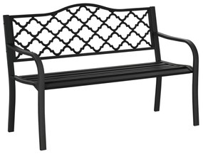 Outsunny Bancă de Grădină cu 2 Locuri, din Oțel și Fontă, Design Clasic, 128x58.5x89 cm, Negru | Aosom Romania