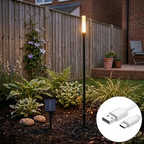 Lampă de podea pentru exterior neagră cu LED reîncărcabil și solar - Barry