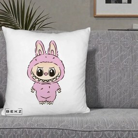 Perna Personalizata Labubu Mov Pastel, 40x40 cm, Alb Pufos, Husa Detasabila, Perna Inclusa, BEKZ®