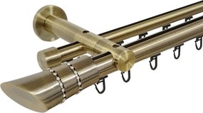 Galerie dublă Diva 25/19 mm aur antic – țeavă profil, prindere perete (Alege marime: 320 cm)