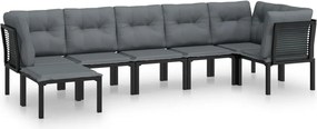 vidaXL Set mobilier de grădină, 7 piese, negru și gri, poliratan