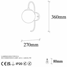 Aplica de Perete Jewel - 10565, Soclu E14, Max. 15W, Culoare Auriu