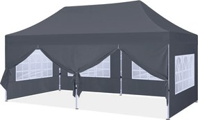 ABCCANOPY – Cort pavilion pliabil 6x3 m, înălțime reglabilă 3 trepte, pereți cu ferestre transparente, impermeabil, Gri