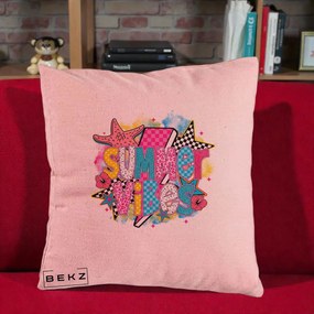 Perna Decorativa Summer Vibes Colorata, 40x40 cm, Roz, Husa Detasabila, Perna Inclusa, BEKZ®