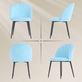 HOMCOM Set de 2 Scaune de Sufragerie din Catifea, Scaune Bucătărie cu Spătar Curbat în Formă de Scoică, Picioare din Oțel, Stil Nordic, Scaun Tapițat pentru Bucătărie, Dormitor, Living, Albastru Deschis | Aosom Romania