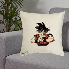 Perna Personalizata Dragon Ball Goku Portret Serios, 40x40 cm, Ecru, Husa Detasabila, Perna Inclusa, BEKZ®