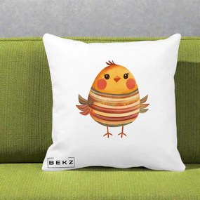 Perna Decorativa Pui Kawaii Portocaliu Dungi Calde, 40x40 cm, Alba Mata, Husa Detasabila, Perna Inclusa, BEKZ®