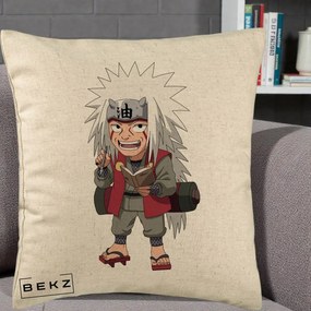 Perna Personalizata Naruto Jiraiya Sensei Chibi, 40x40 cm, Bej, Husa Detasabila, Perna Inclusa, BEKZ®