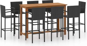 vidaXL Set mobilier bar de grădină, 9 piese, negru