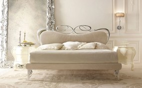 Pat lemn masiv Florian – design sculptural cu tablie tapitata - 180x200