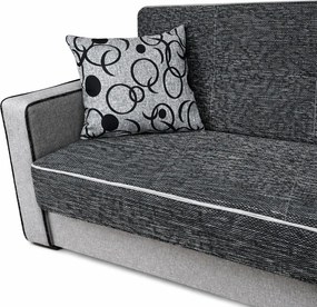 Canapea SAMY NEXT extensibila, 2 locuri, cu lada de depozitare, stofa gri cu negru, cadru metalic, 152x100x92 cm Gri + Negru, stofa