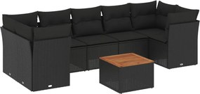 vidaXL Set mobilier de grădină cu perne, 8 piese, negru, poliratan