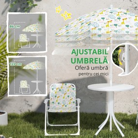 AIYAPLAY Set de Mobilier de Grădină din 4 Piese cu Masă, Scaune și Umbrelă de Soare Reglabilă, 50xΦ49,5 cm, Verde | Aosom Romania